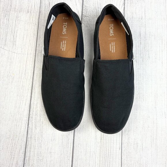 Toms Mens Black 11.5 M Classic Canvas Slip On Shoes Alpargata Espadrille - Picture 2 of 8